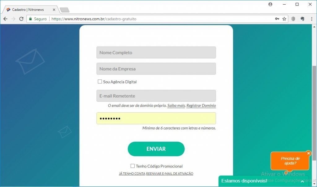 Cadastrar conta grátis nitronews